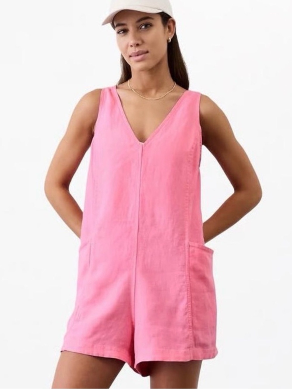Athleta Pink V-Neck Sleeveless Romper